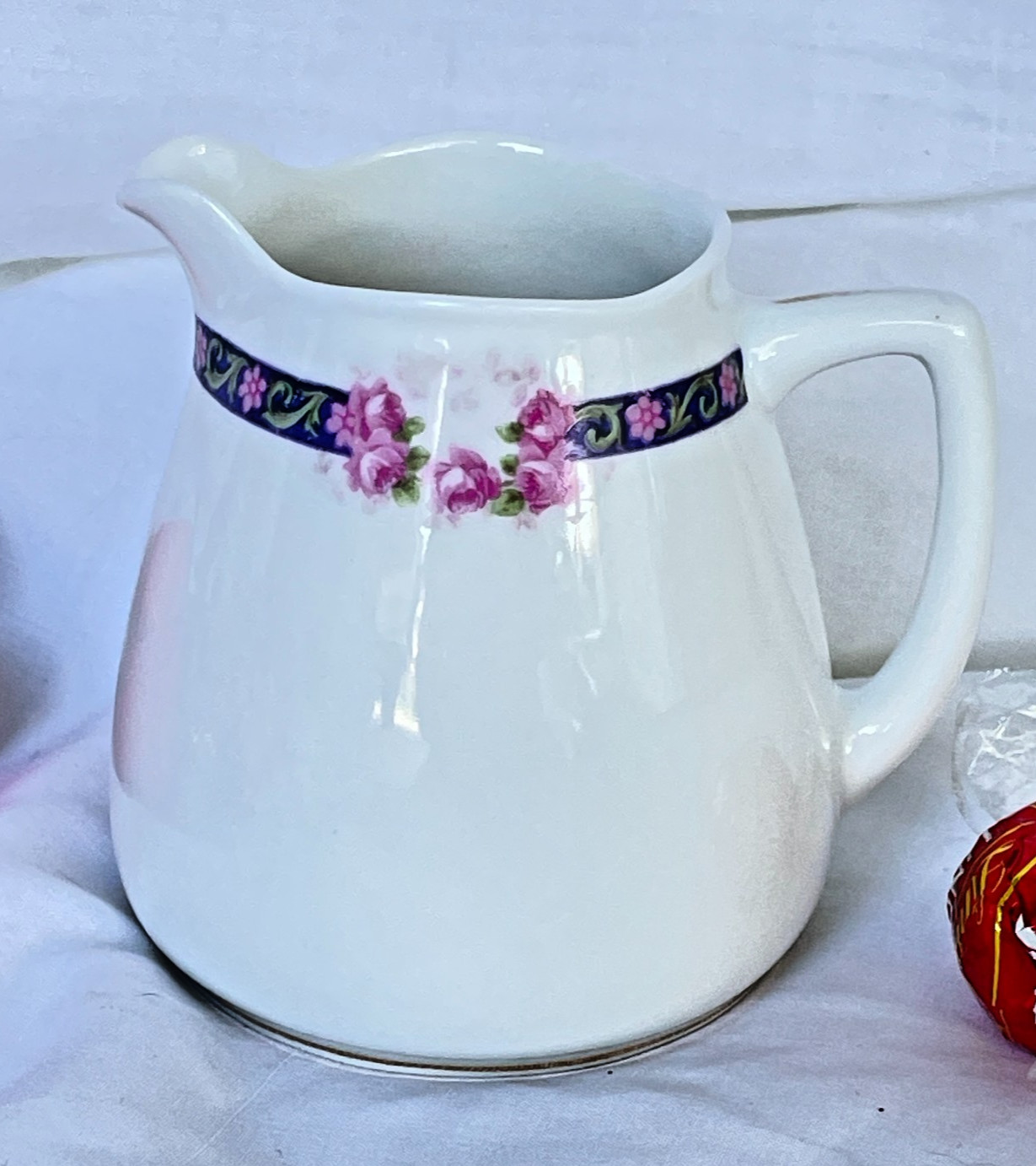 Vintage 1910s Hermann Ohme Silesia White Porcelain Rose Garland Creamer Art Deco