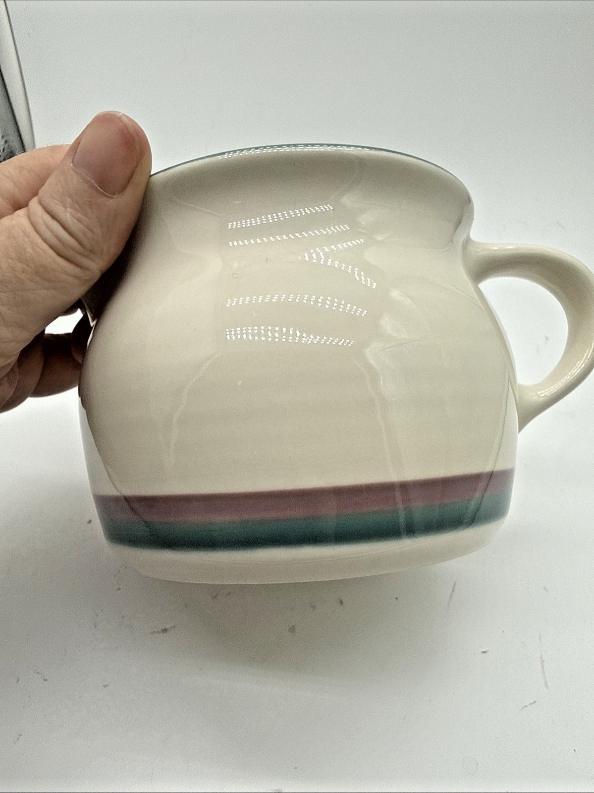 Pfaltzgraff Juniper Creamer Saucer Pitcher Ivory Green / Mauve Bands Made In USA