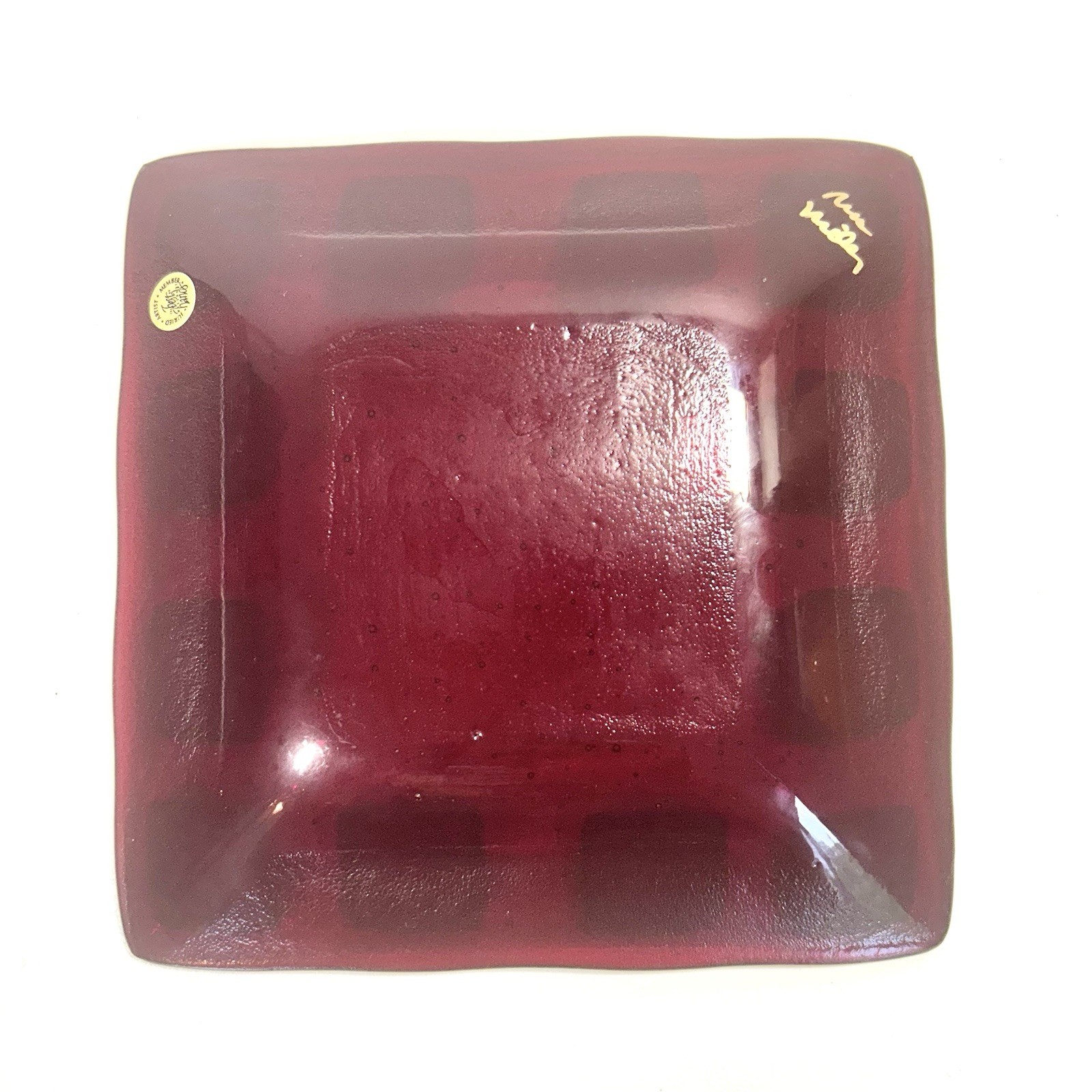 Higgins Style Fused Art Glass Plate Signed by MO Artisan Contemporary Art MINT