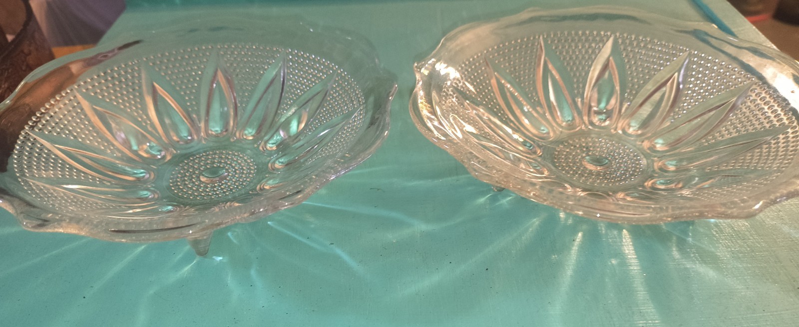 Set If 2. Clear Glass Footed Dish Bubble Design