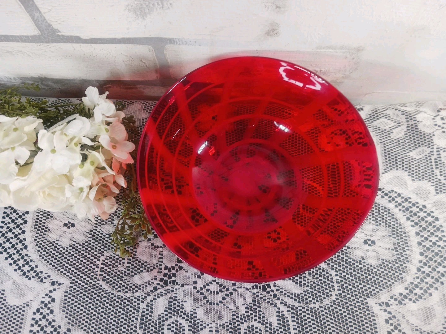 Glass Red White Swirl Hand Blown Art Glass Candy Bowl Asymmetrical Holiday Decor