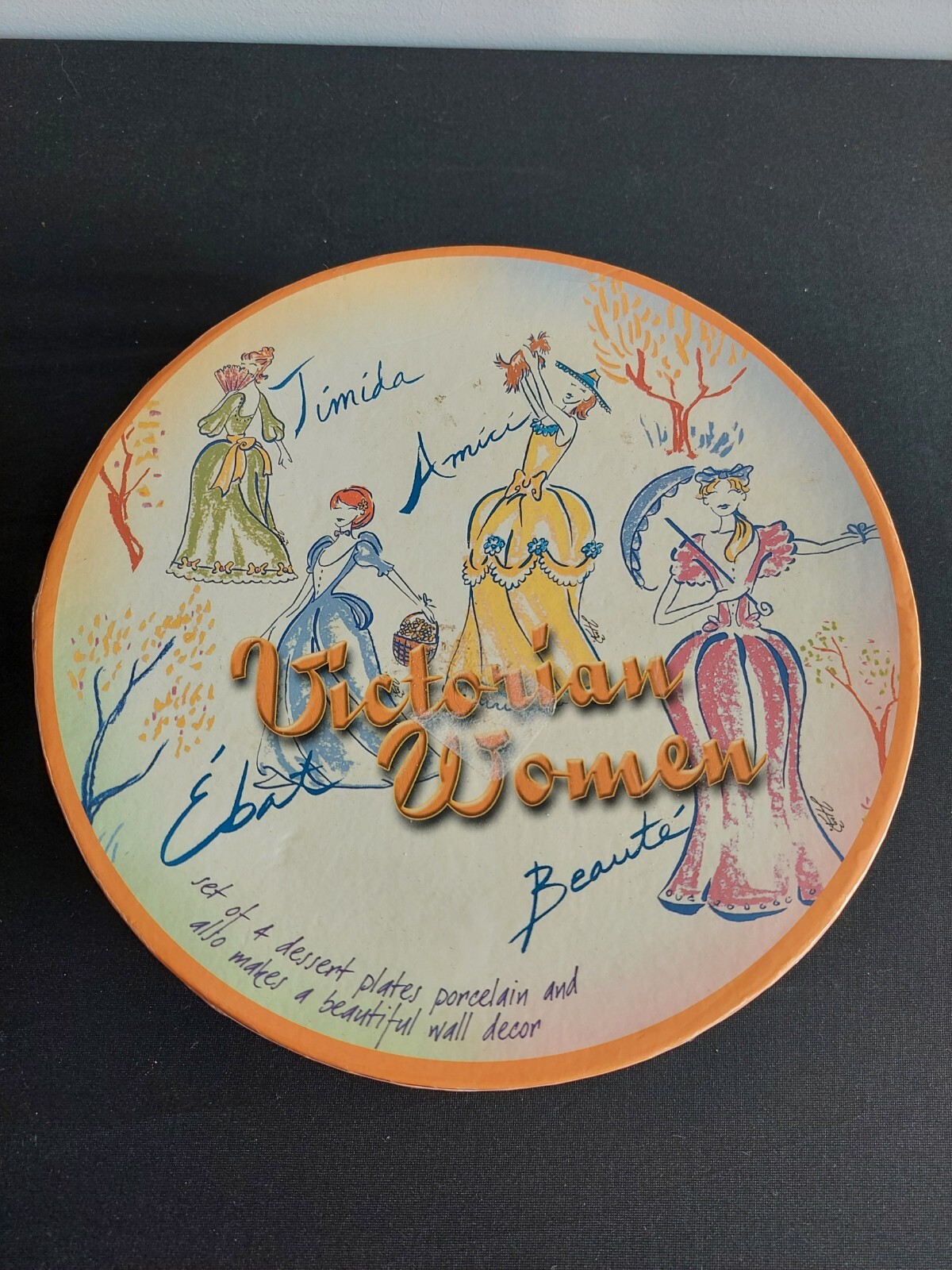 Godinger Victorian Ladies Dress Dessert Plates Pastel Spring Set 4 Woman In Box
