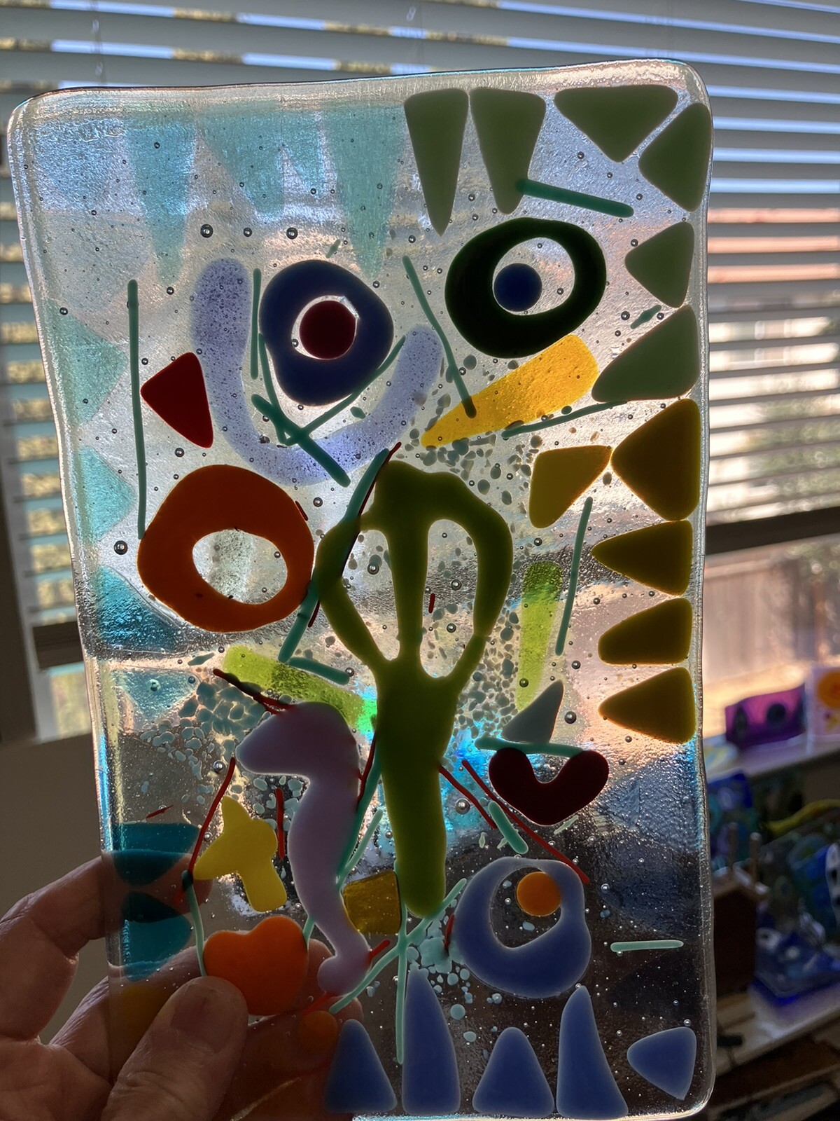 “Seashore Memories “Original Fused Art Glass Handmade 8.5”x5” Rectangular Tray