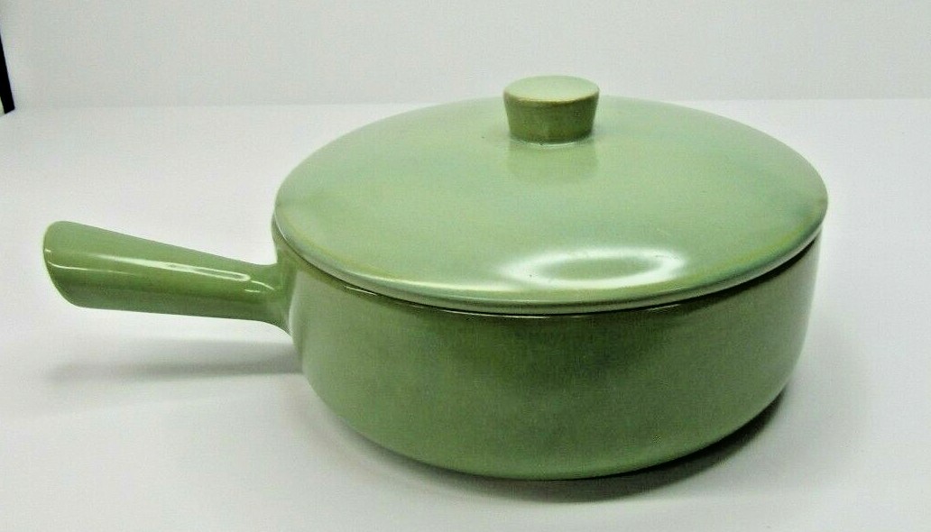 Large Green Vintage La Solana Pottery Stoneware Oven Ware Covered Casserole Pan
