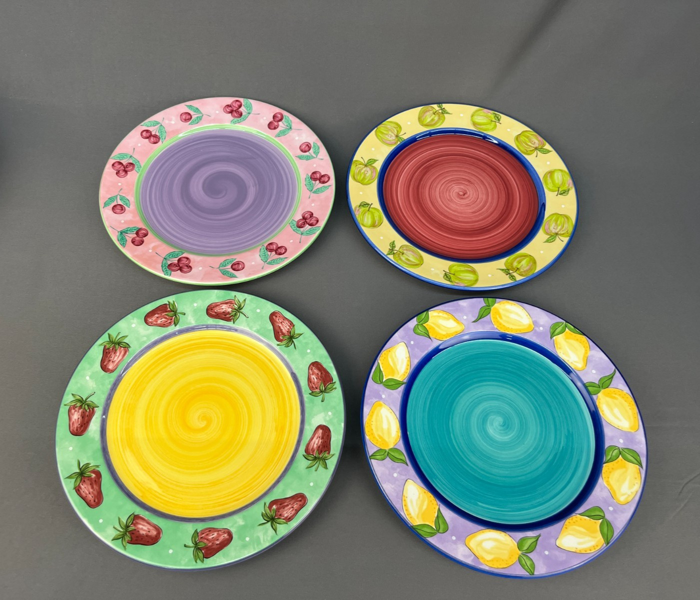 12 Essex Collection FRUIT PUNCH 10 3/8″ Dinner Plates ~ Portugal : EUC