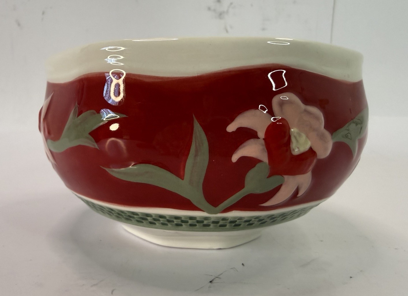 Fitz Floyd Chalet Soup Cereal Bowl/ Soup, Candy Dish 5″ Red Green Floral