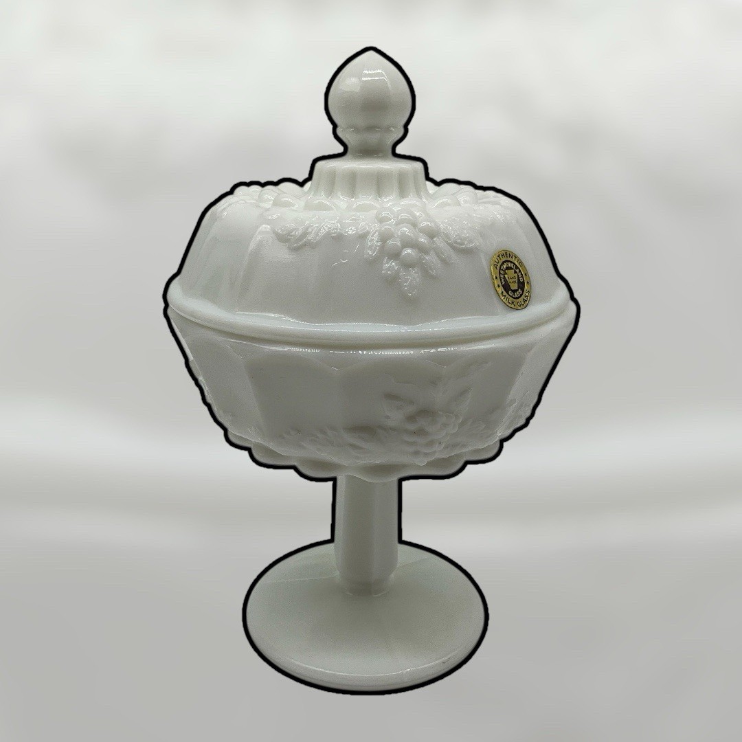 Westmoreland Milk Glass Covered Vintagee Candy Dish Marked Made in USA Collectib
