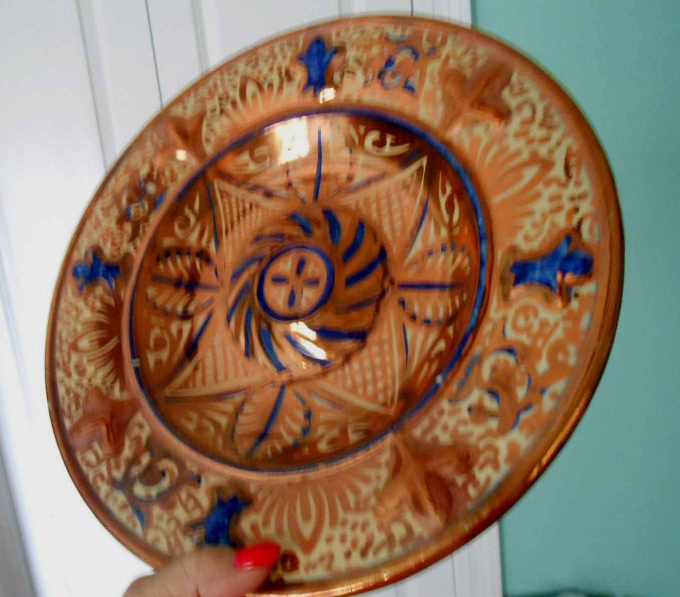 Manises Copper Luster Wall Plate Spain 12″ Ethan Allen Mid Century