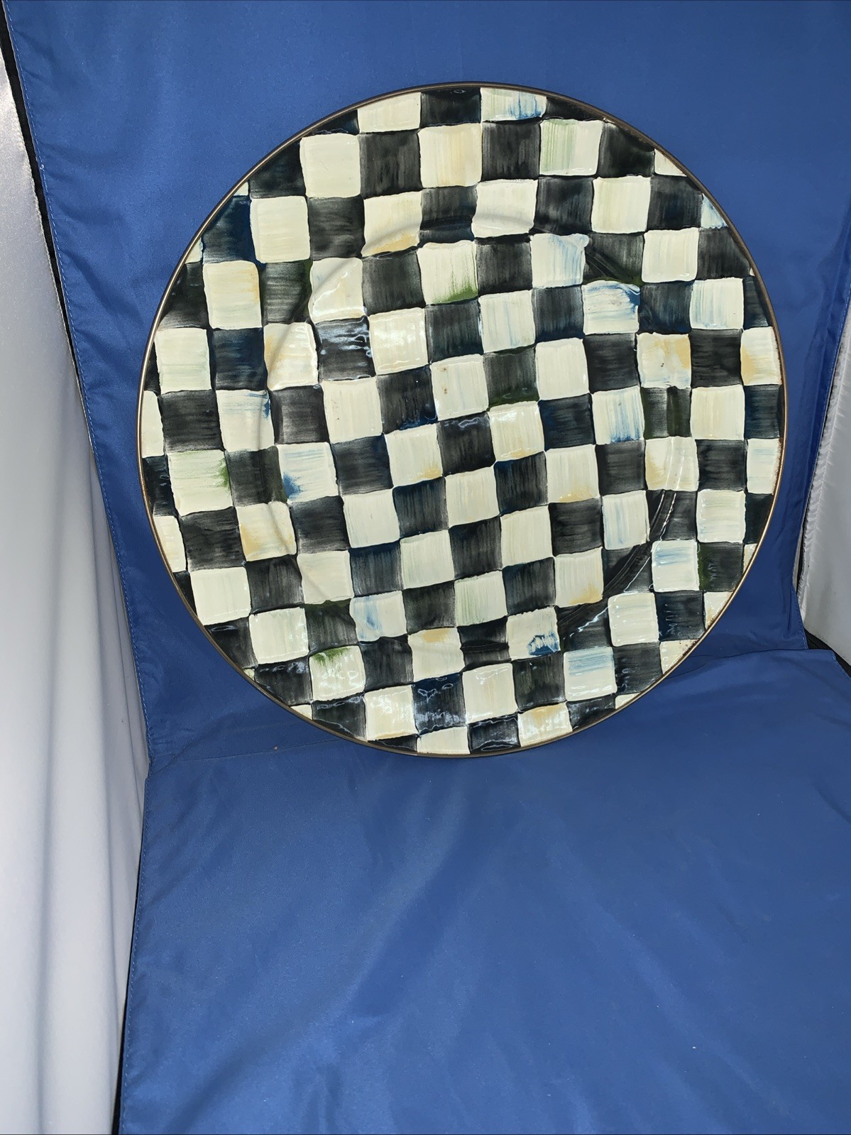 Mackenzie Childs Tabletop large Pottery courtly check Pedestal Platter tabletop