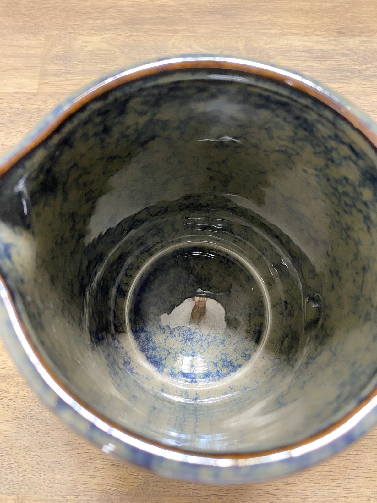 Vintage Teleflora Gifts Pottery Pitcher Beautiful Olive Green And Blue Glazed
