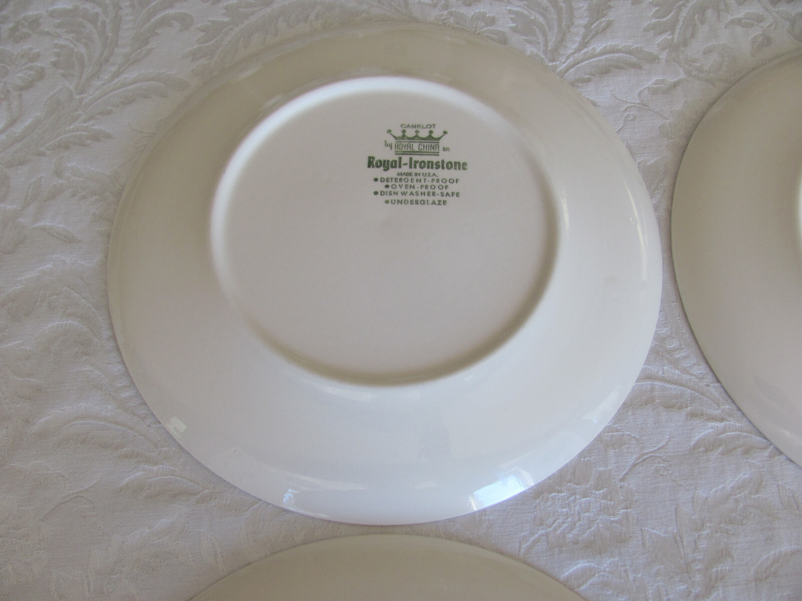 Royal China Ironstone Camelot -Blue & Green-USA- 10 1/8″ Dinner Plates-Set of 4