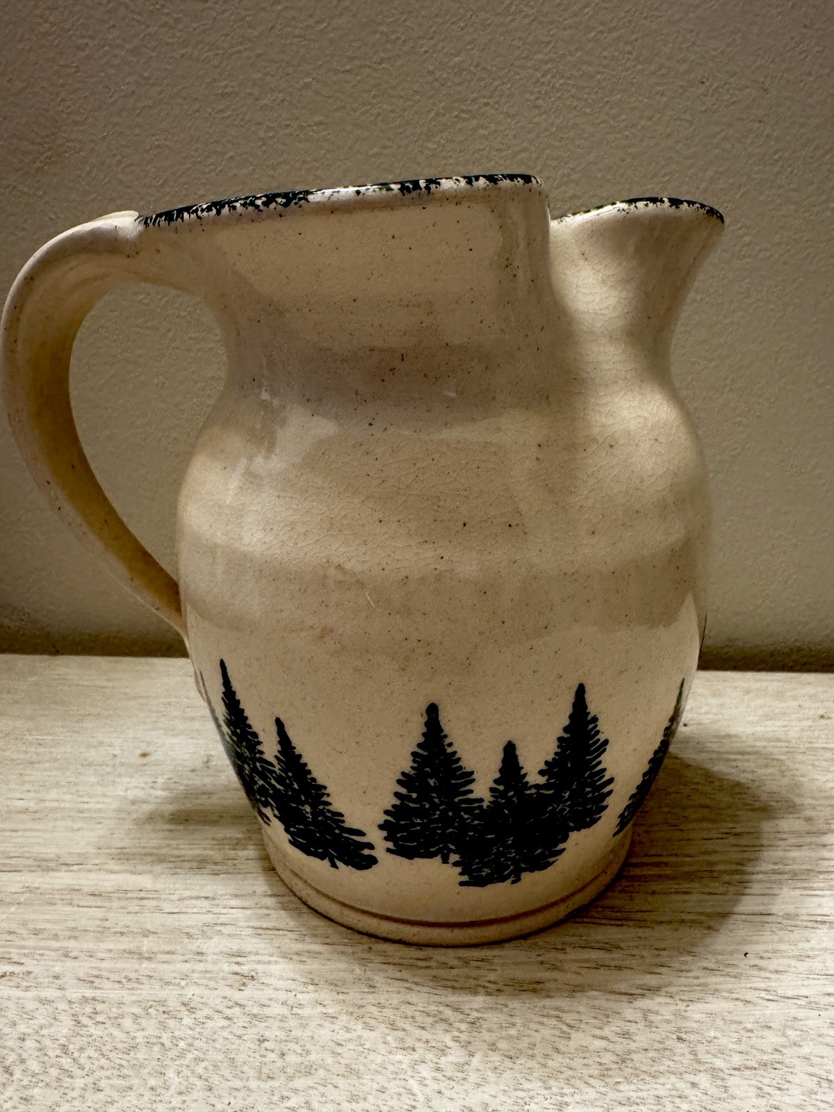 VTG 1992 Three Rivers Pottery Stoneware Pitcher – Hand-Thrown Pine Tree Motif
