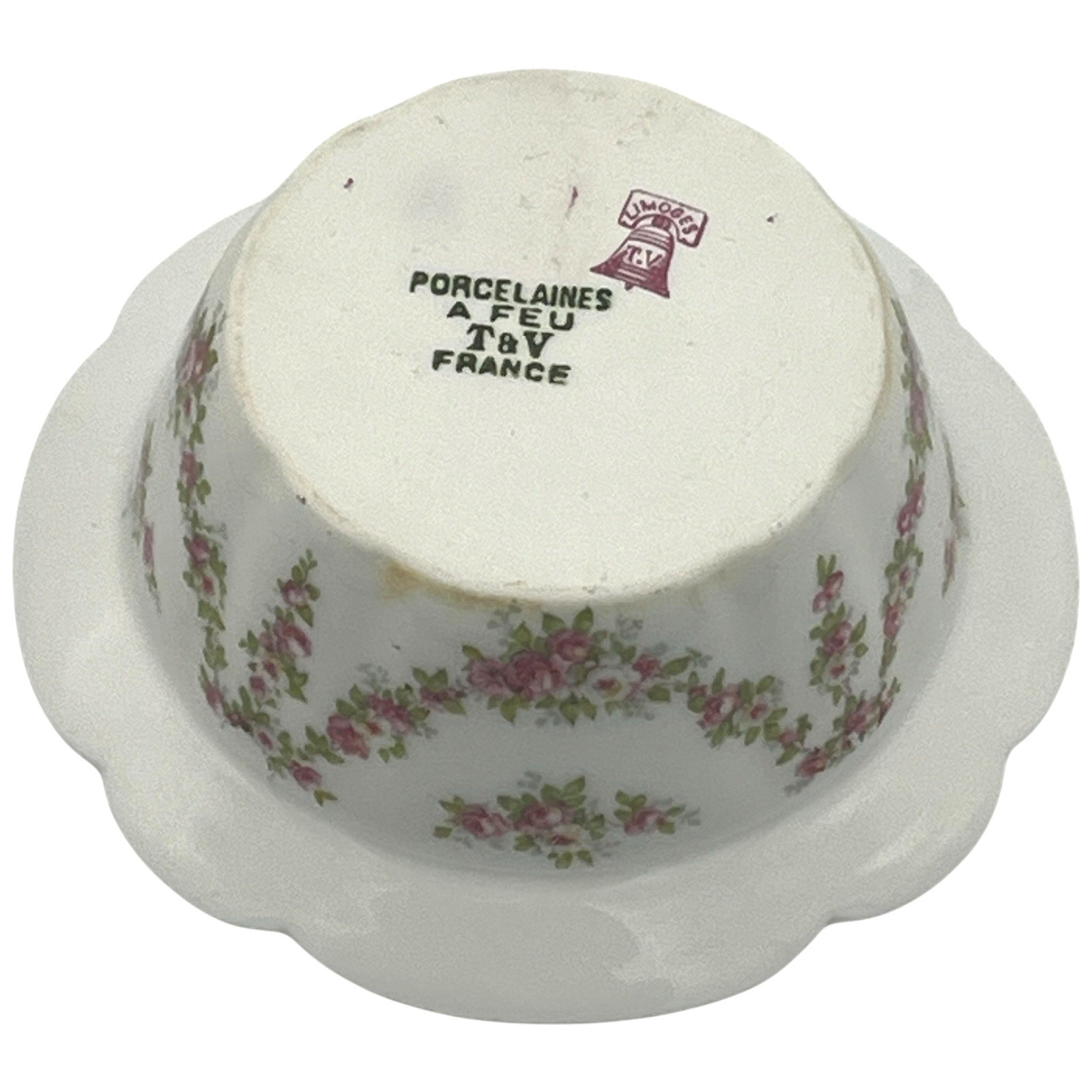 Antique T & V Limoges France Pink Rose Garland Berry Dessert Sets Bowl & Plate