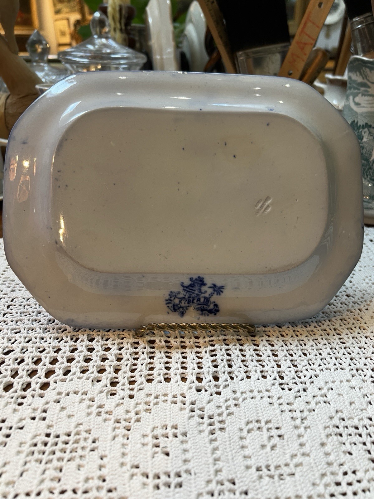 W Adams & Co. KYBER Flow Blue Transferware 7.5”x 10” Octagon Platter 1879-1910