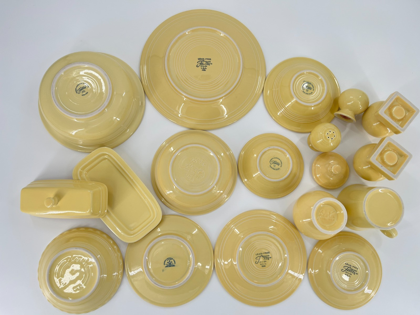 Fiesta Yellow 14pc Dinnerware Bowl Plate Mug Shaker Post-86 USA(No Butter Tray)