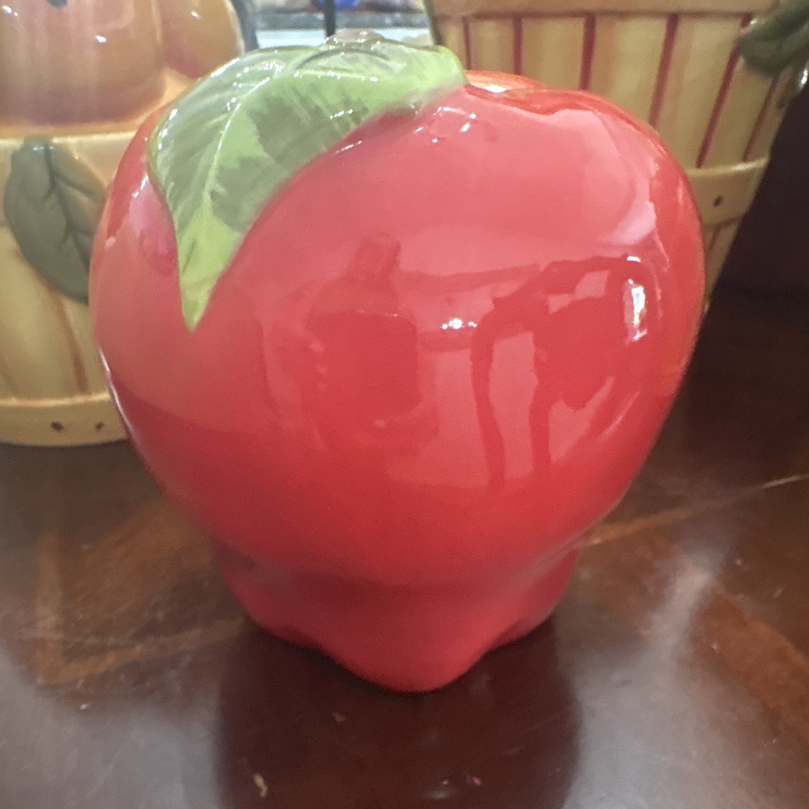 Cracker Barrel Old Country Store Glossy Ceramic Apple Jar Canister Red/Green