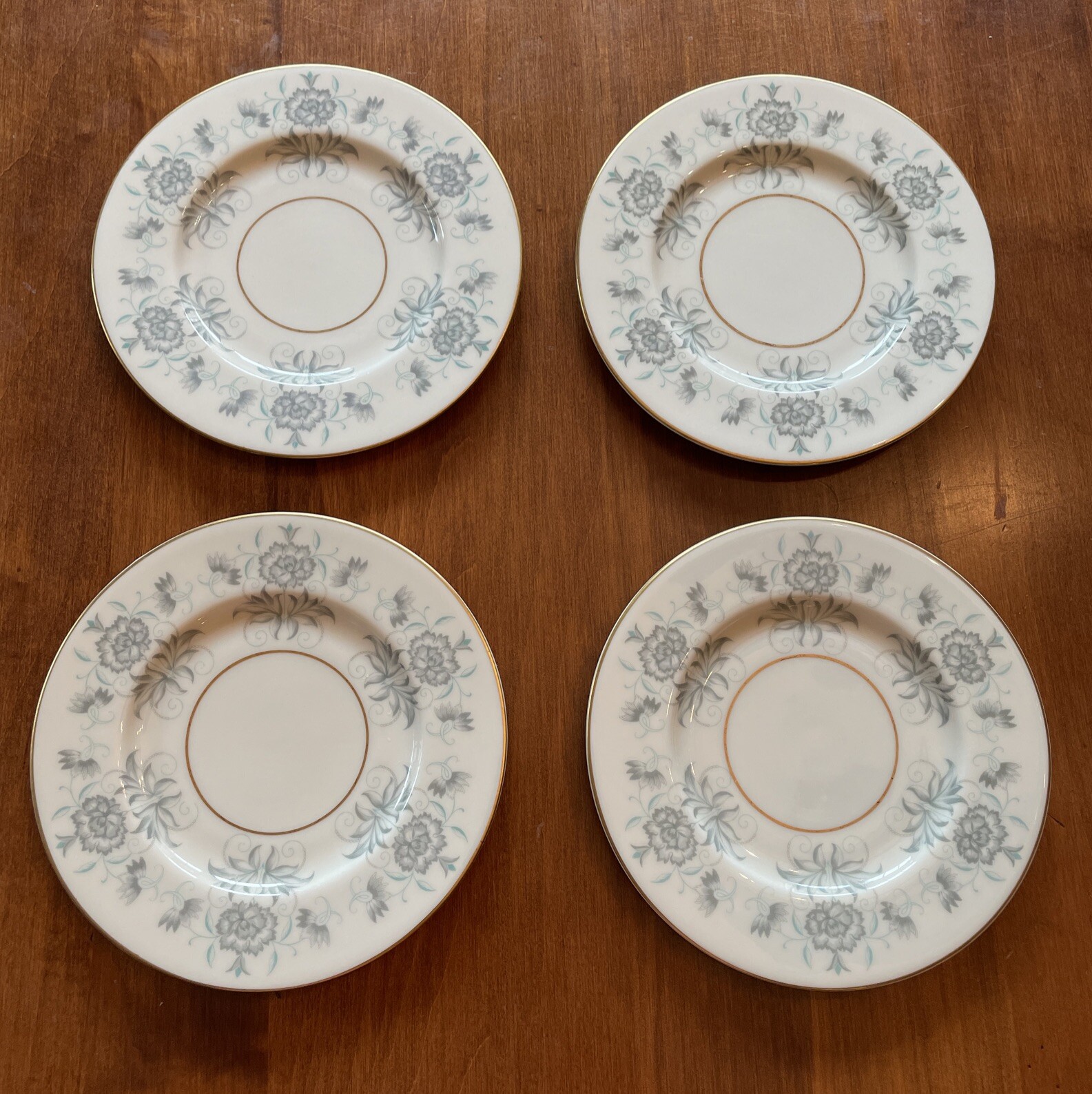 Castleton China Caprice 6.25” Bread Plates Blue Florals Gold Trim Set Of 4 USA