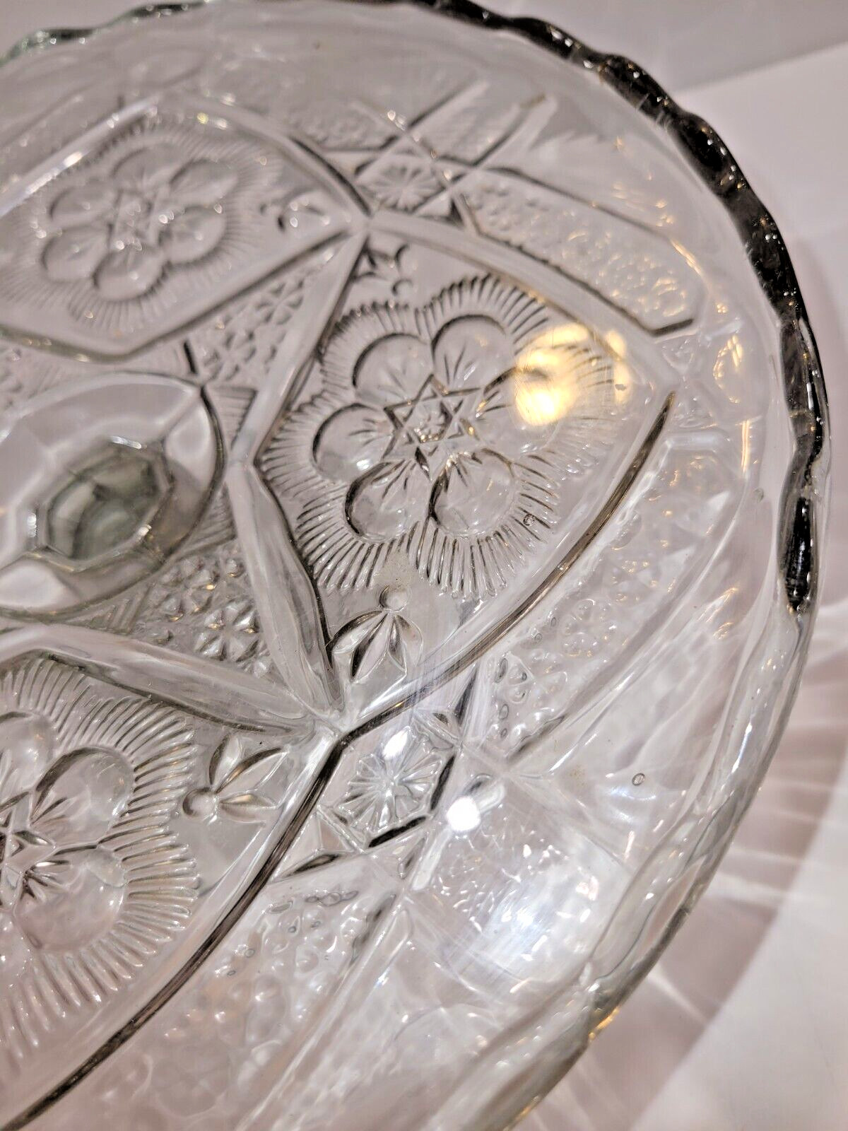 Antique Indiana Glass 1905-20 Cake Pie Pedestal Stand EAPG Rayed Flower 9.5″