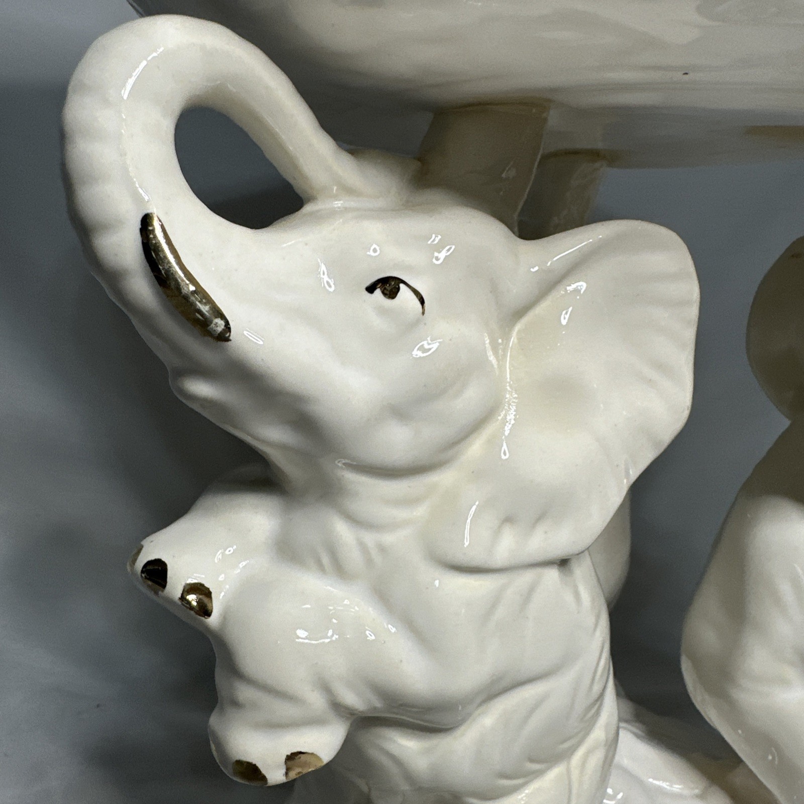 Elephant Pedestal Bowl Ceramichrome 1977 Trunk Up Ceramic 12″ Tall/11″ Diameter