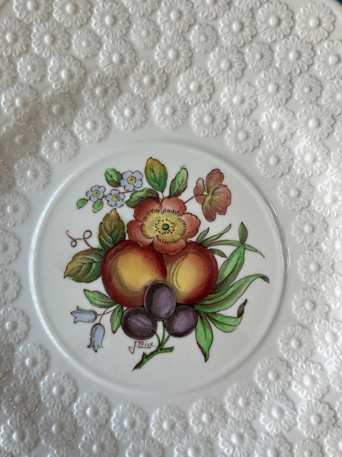 Stunning Vintage COPELAND SPODE Signed J. Price Embossed Floral Fruit PLATE