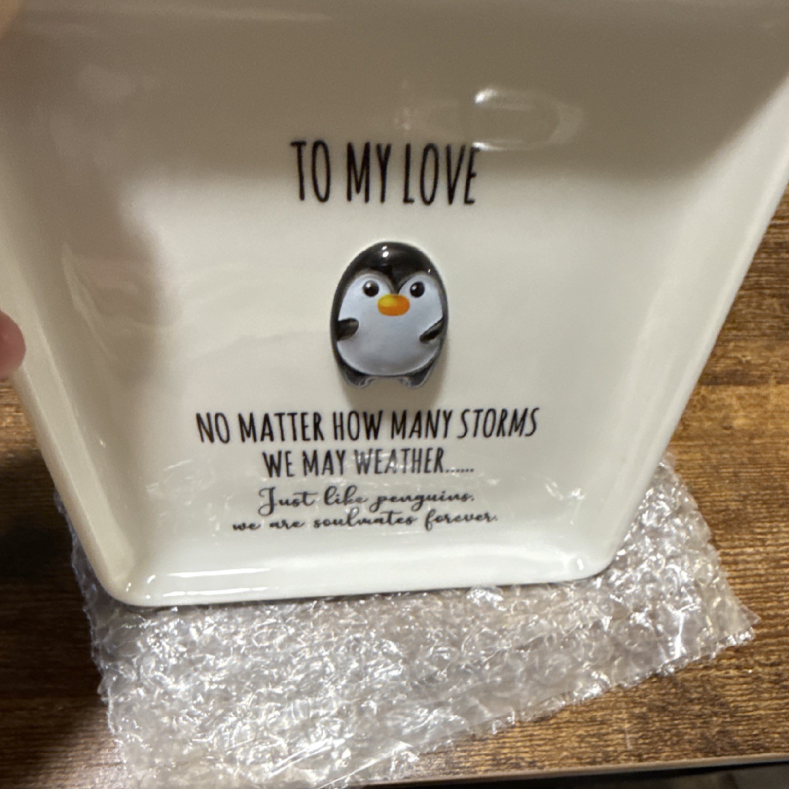 Ceramic Square Tray w/ Penguin Pattern, Glossy Finish, 5in, 1 Piece