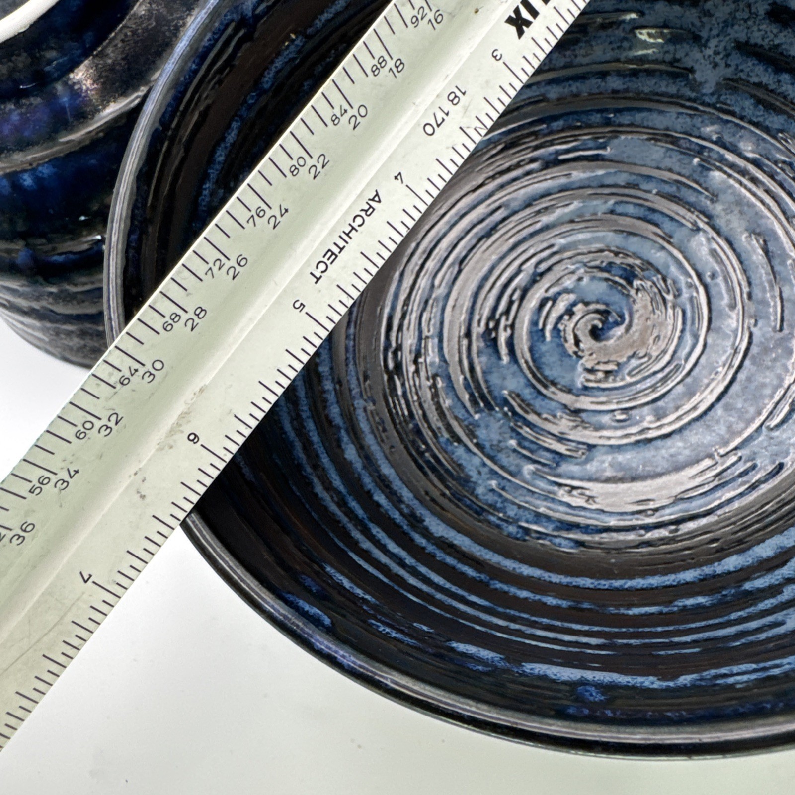 Set of 2 Art Blue Copper swirl ceramic udon noodle ramen bowls 6.5 in