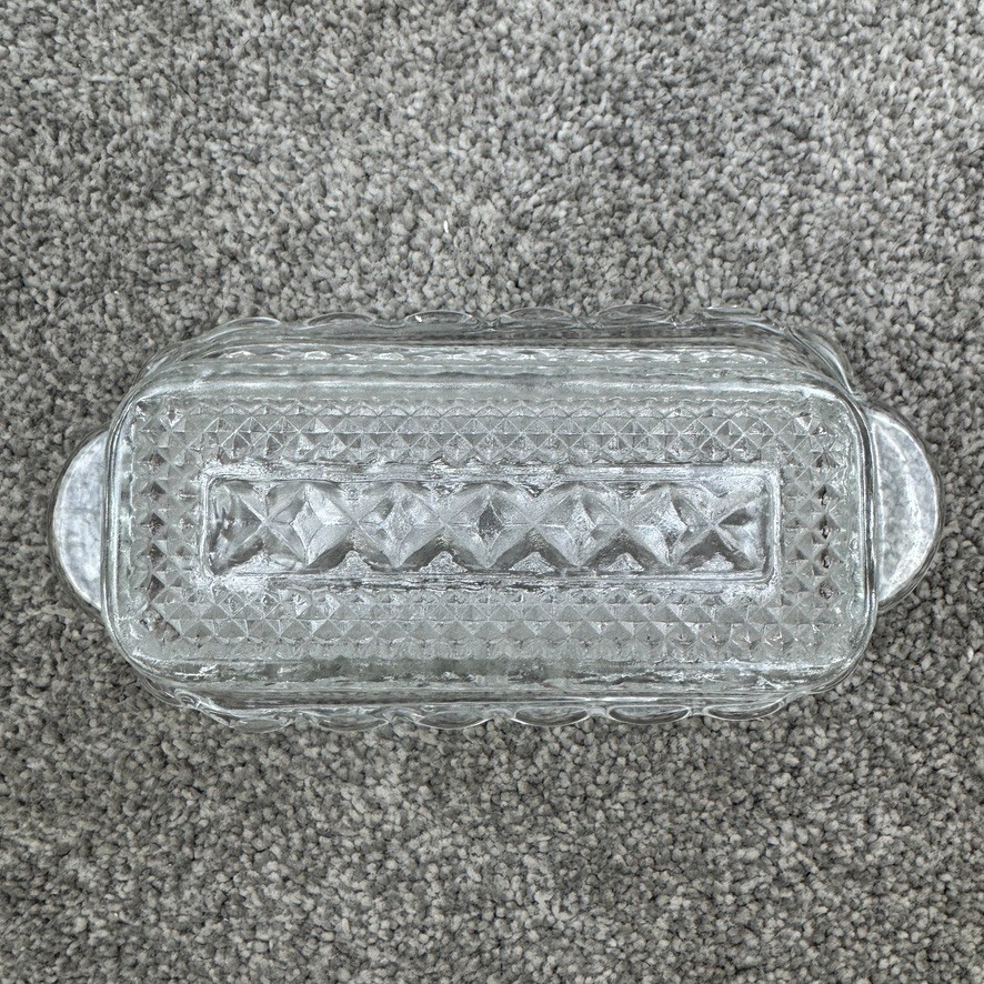Anchor Hocking Vintage Wexford Cut Glass Covered Butter Dish Diamond XXX Pattern