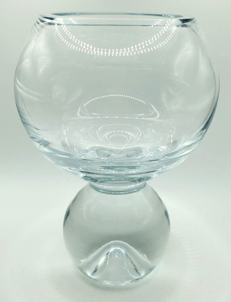 Modern Contemporary Crystal Bowl Vase Pedestal Clear Compote Beta Fish Floral
