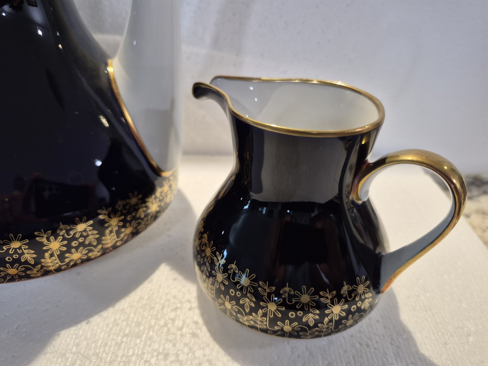 Rare 3pc WEIMAR Harmonie 7243 Echt Kobalt Blue/Gold Coffee Pot w/Creamer & Sugar