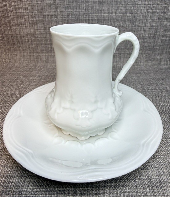 VTG Giraud Limoges France Cup & Saucer White Embossed Scalloped Fine Porcelain