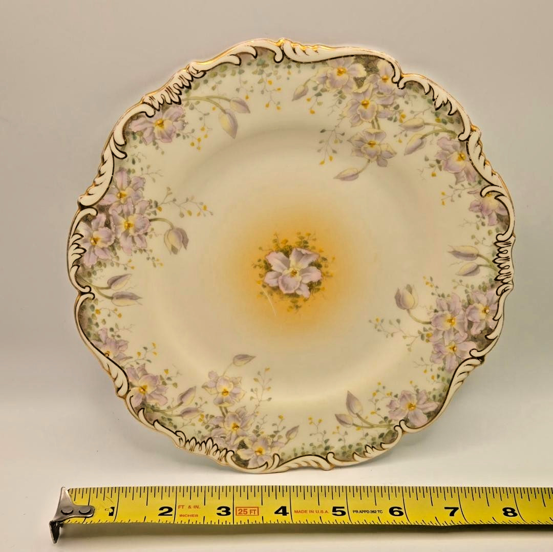 RARE ANTIQUE CAULDON ENGLAND 7.75in. SALAD PLATE GILT SCALLOPED EDGE ART NOVEAU