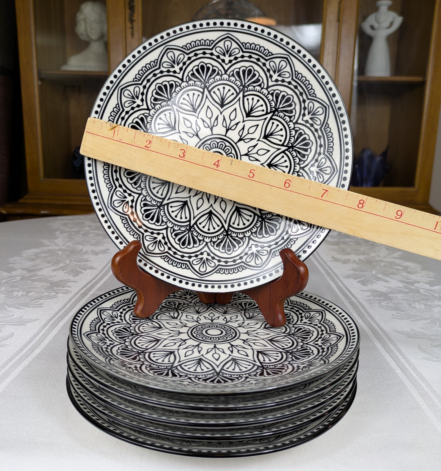 Set 6 Royal Norfolk Black & White Mediterranean Ceramic Salad Plates 7.5 NEW