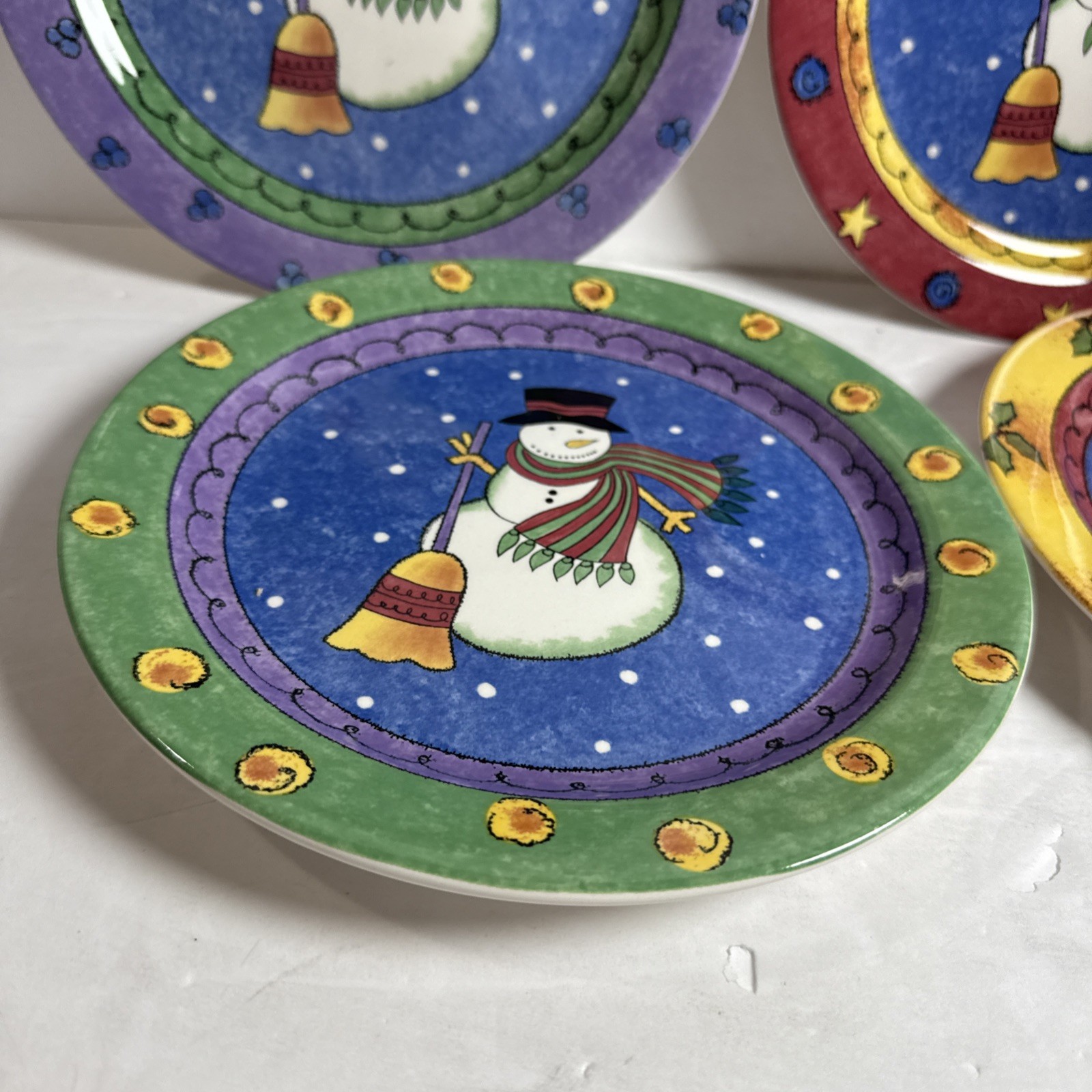 Sango The Sweet Shoppe Christmas 8 In Salad Plates Sue Zipkin Snowman Set of 4