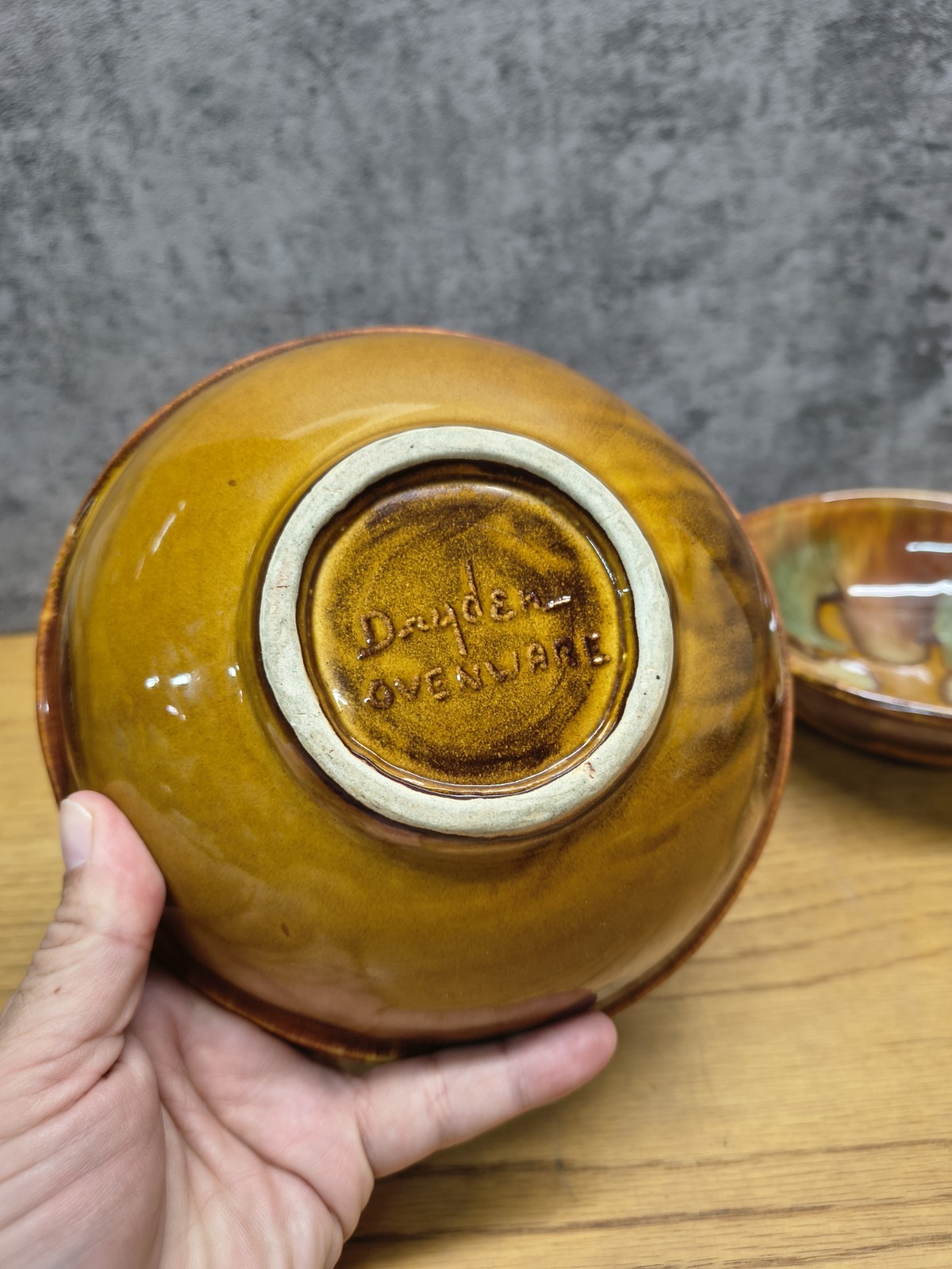 Set Of 2 Dryden Ovenware BROWN & TEAL Glazed OvenWare Bowl Ozark Frontier Drip