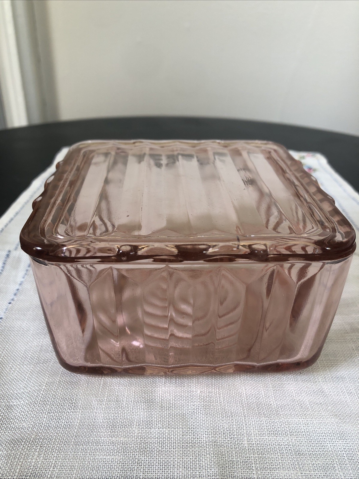Vintage Jeannette Glass Jenny Ware Pink Depression Glass Refrigerator Dish With