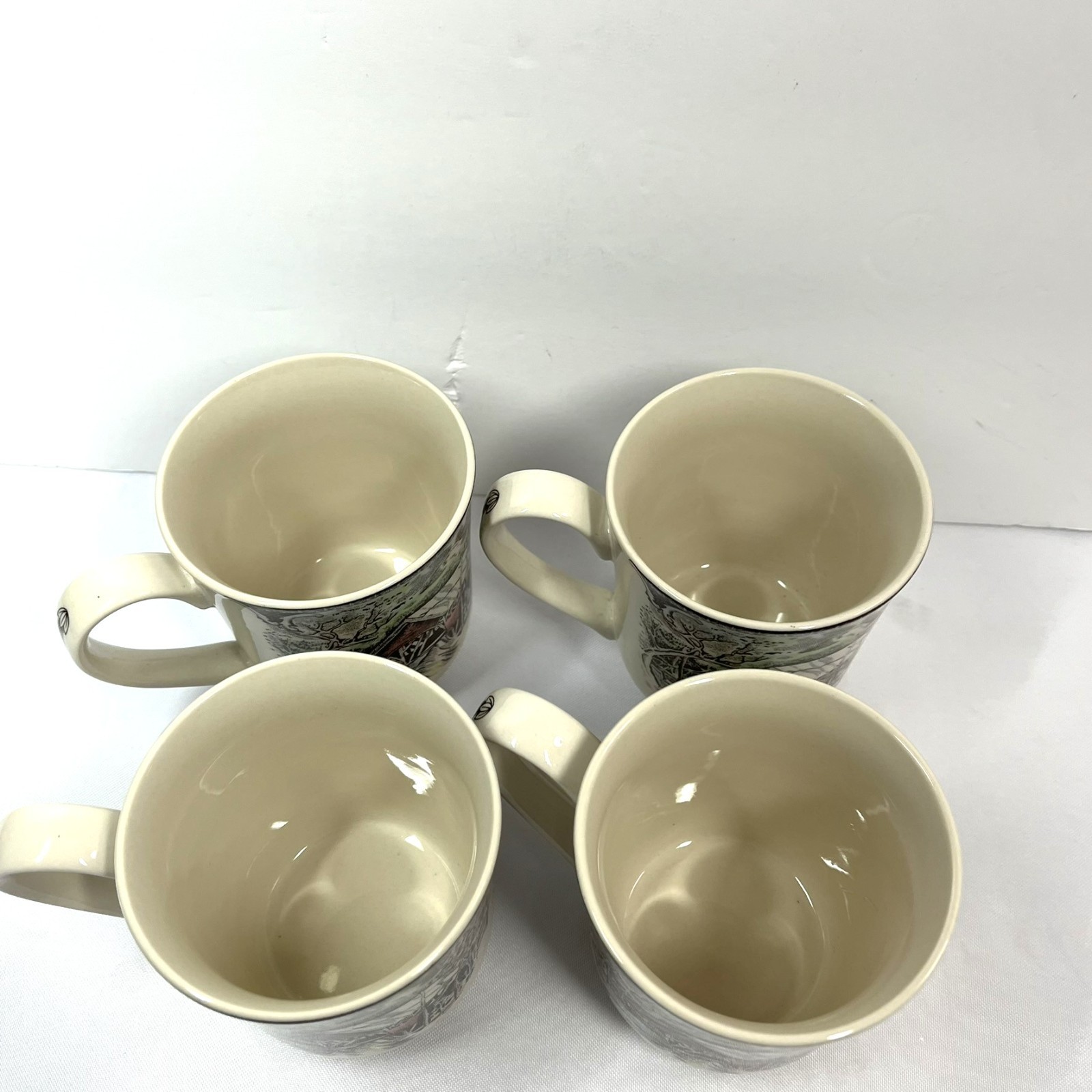 Set of 4 Johnson Brothers Friendly Village Covered Bridge 12 oz. Coffee Mugs