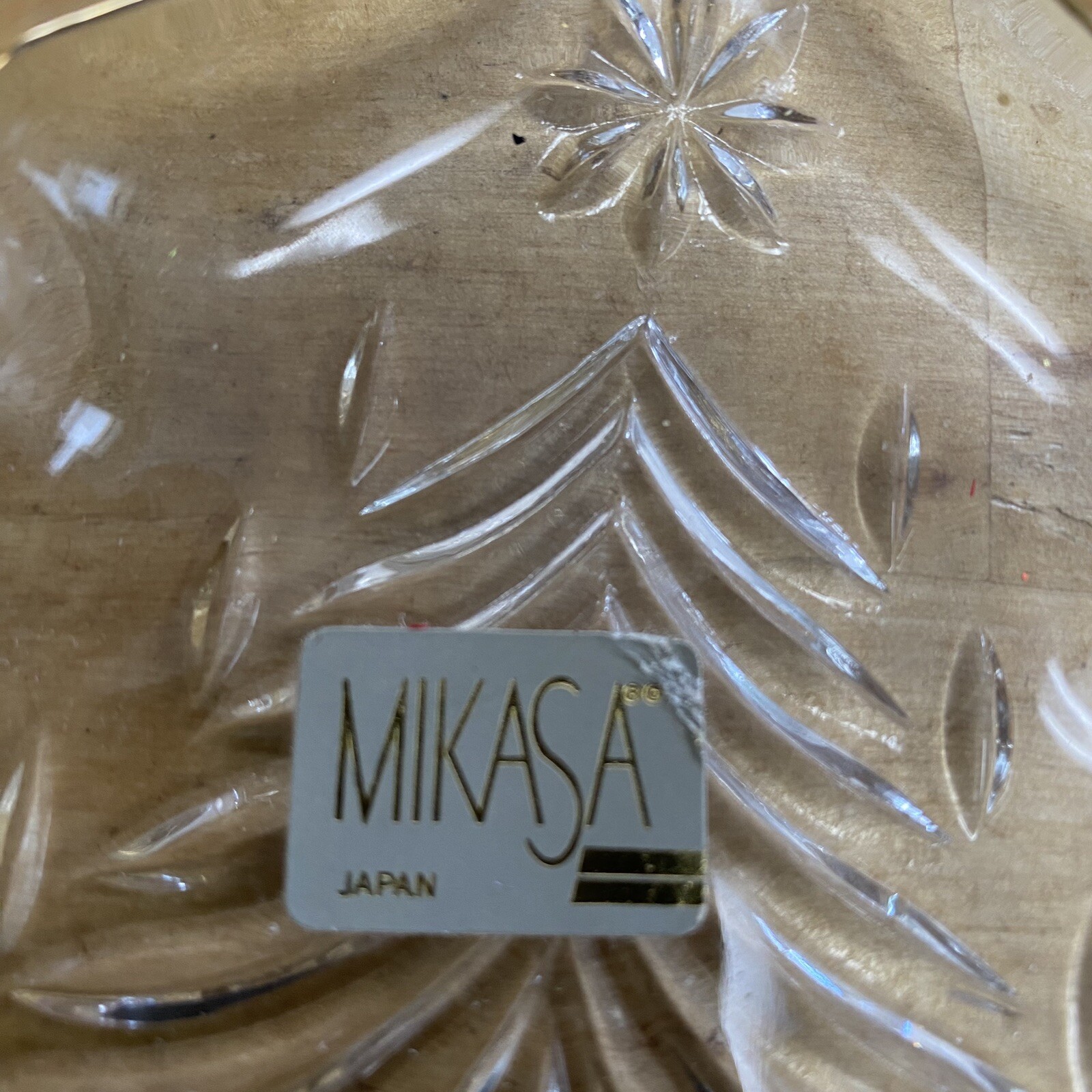 Mikasa Candy Nut Dish Tree Shaped Clear Embossed Glass Gold Trim Pre-Owned