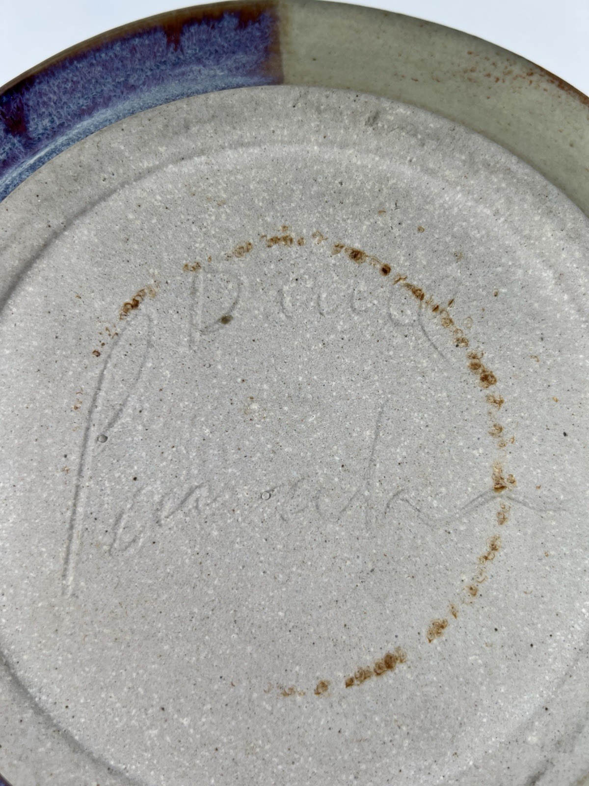 Bruce Larrabee Studio Pottery 9” Abstract Drip Glaze Signed UT Art Signed Plate