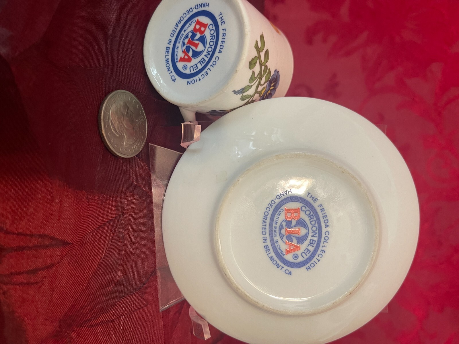 Vintage Cordon Bleu BIA Floral Demitasse Cup & Saucer Custom Made Hand Decorated