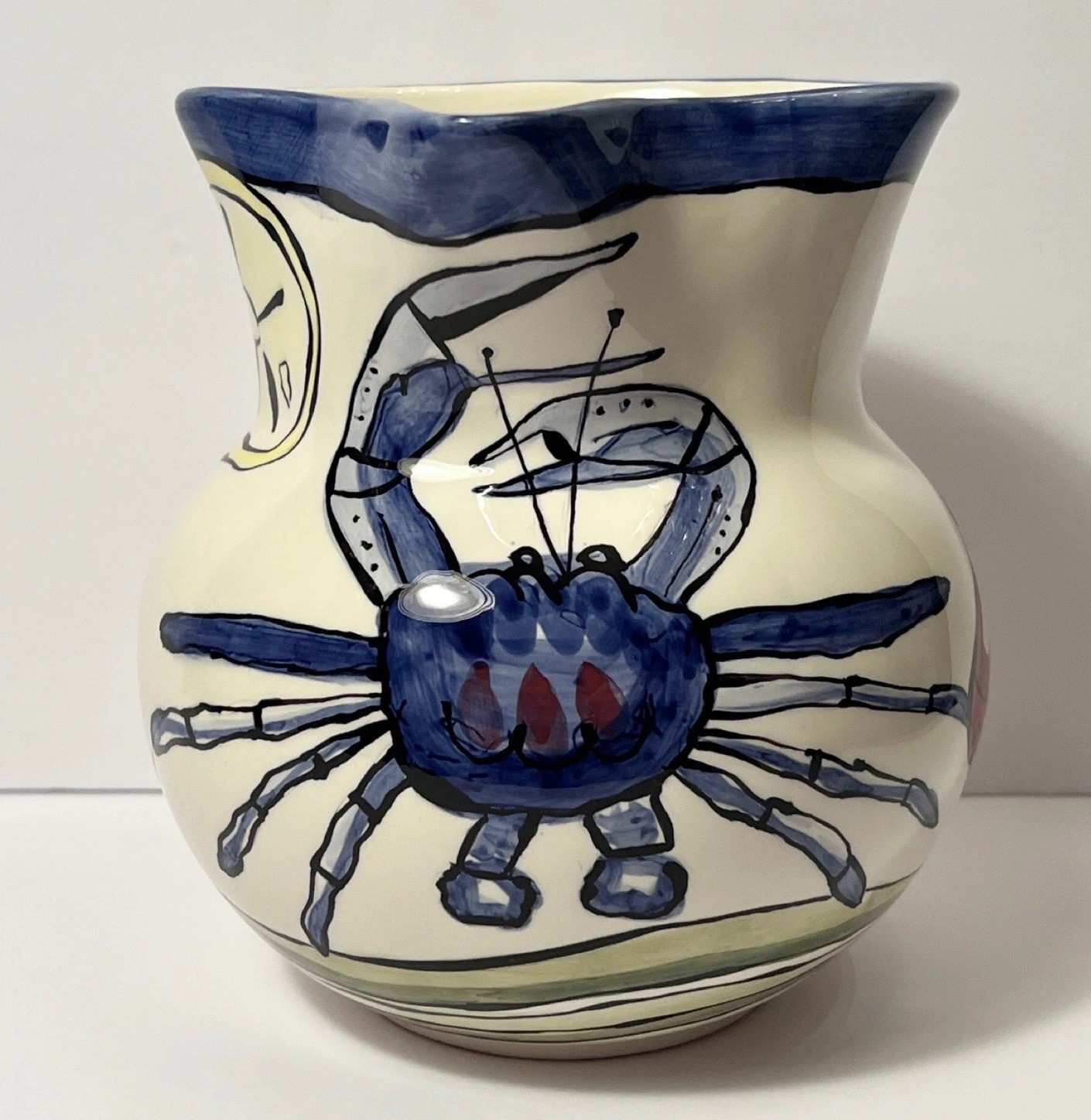 TIKA Seafood Pitcher Crab Shrimp Hand Painted Ceramic Hasslock New Orleans Drink