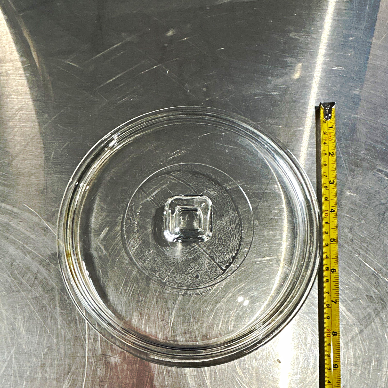 Clear Glass Round Dish Lid w/ Square Knob Handle, 7.75 in, Solid Glossy
