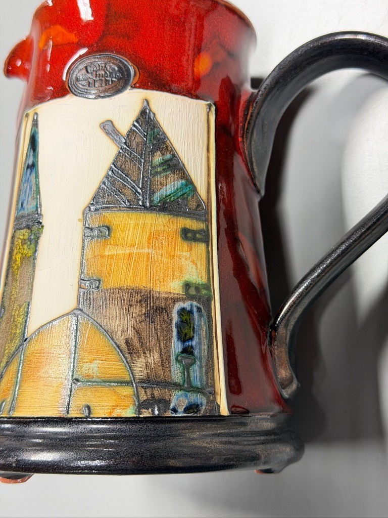 Handmade hand built Danko red pitcher pottery Pleven, Bulgaria