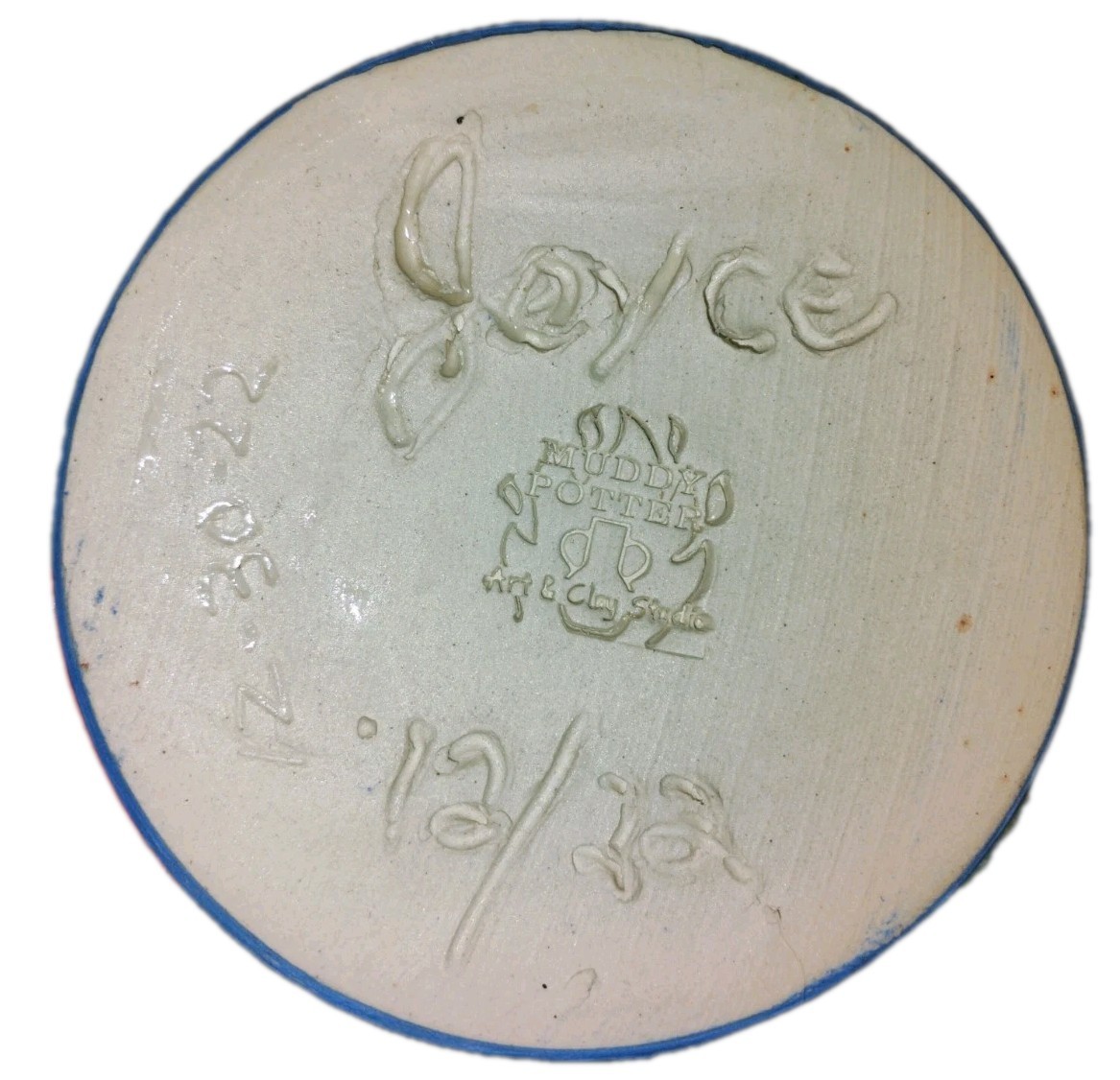 Blue Hand Made Pottery Bowl with Pink,Yellow Flowers & Bee motif 5inch