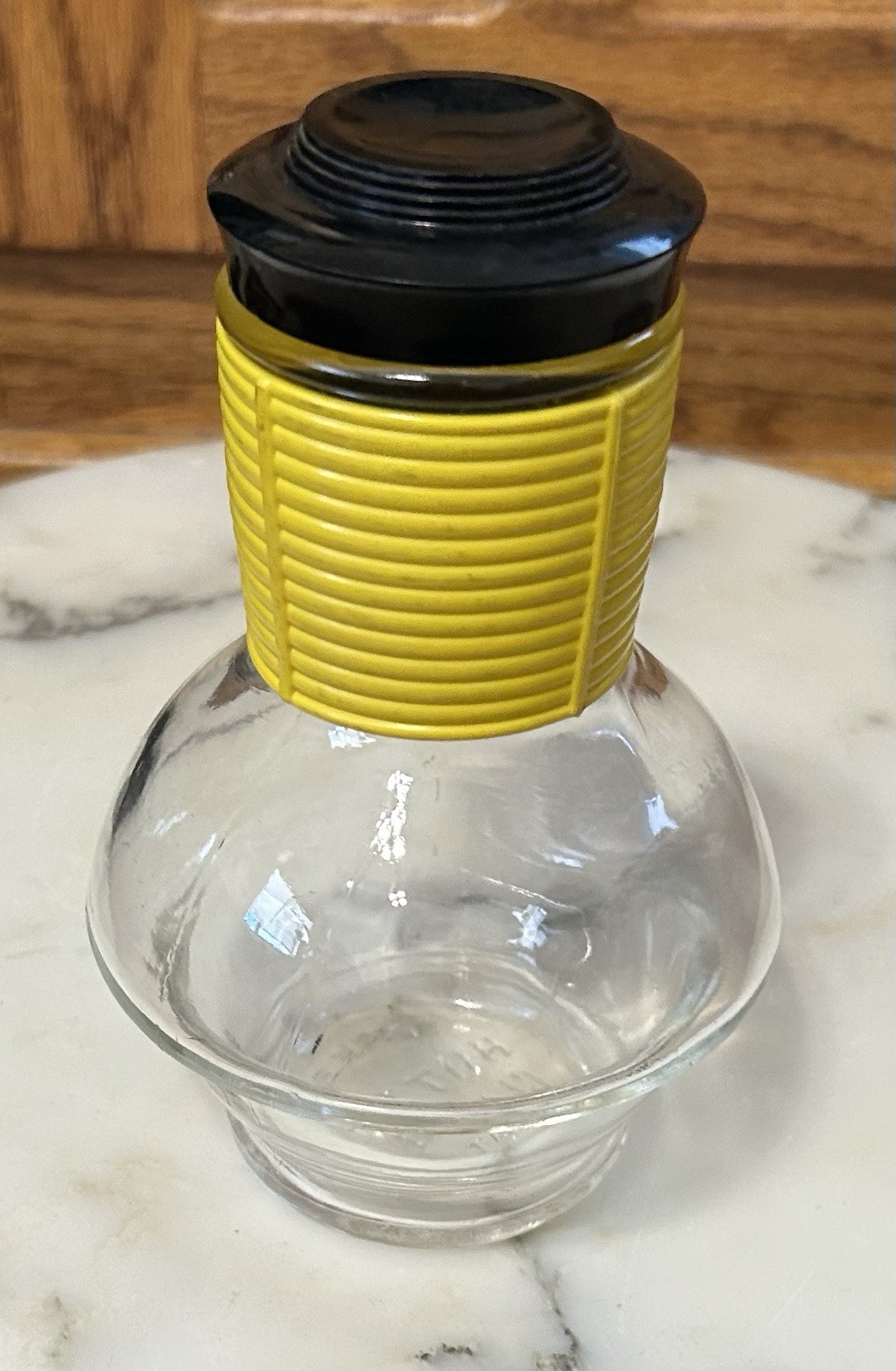 Glasbake Yellow Coffee Hottle Carafe/Decanter/Bottle c1950s USA 6.5″ With Lid