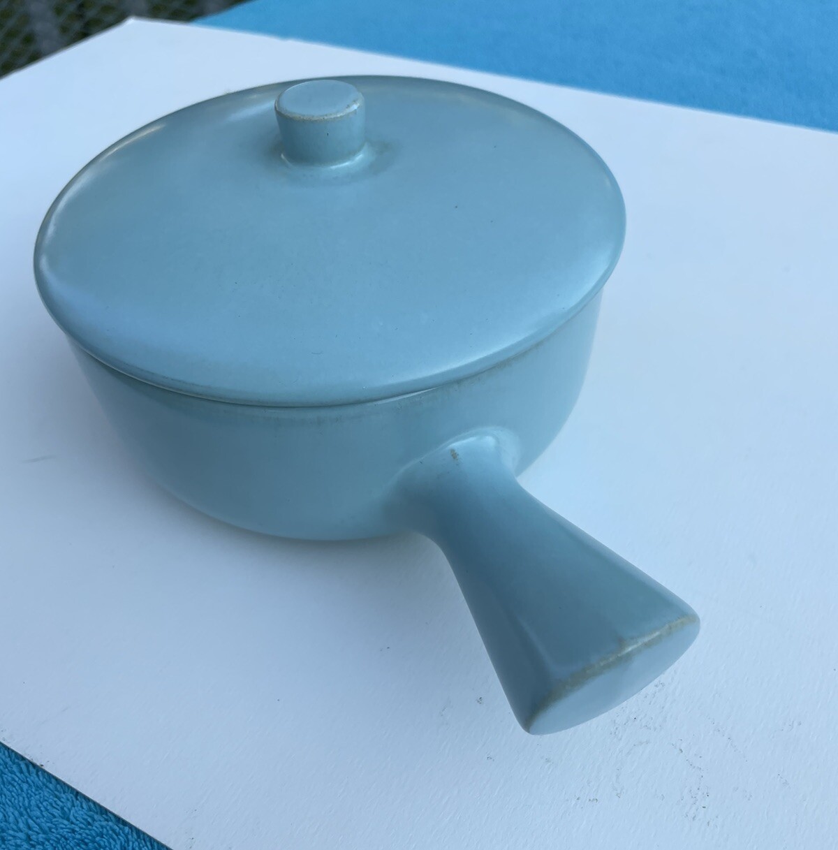 1 La Solana Pottery Aqua Blue w Handle & Lid Dip Chili Soup Bowl Baking Dish
