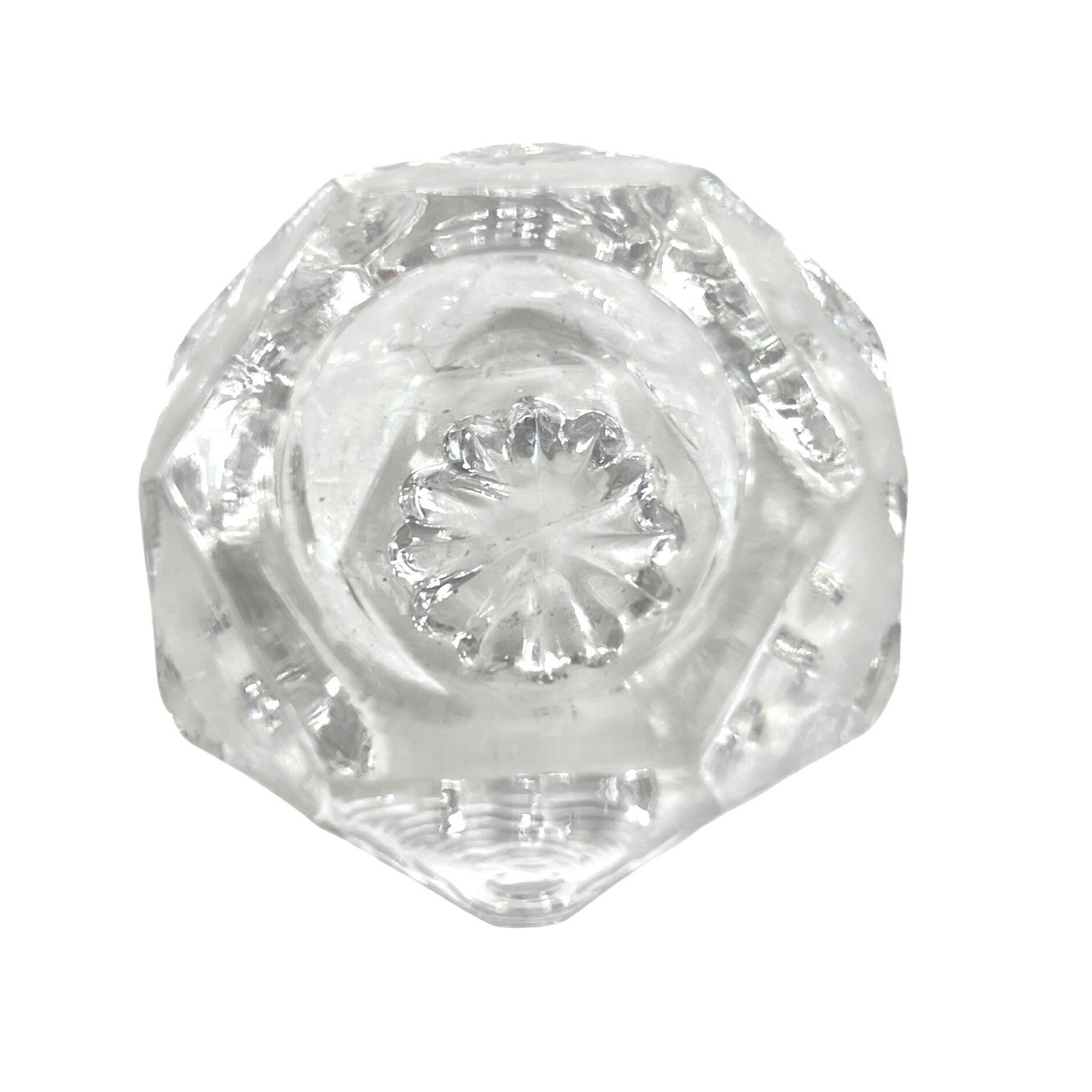 Vintage Clear Pressed Glass Hexagon Salt Cellar Starburst Base Faceted Dish