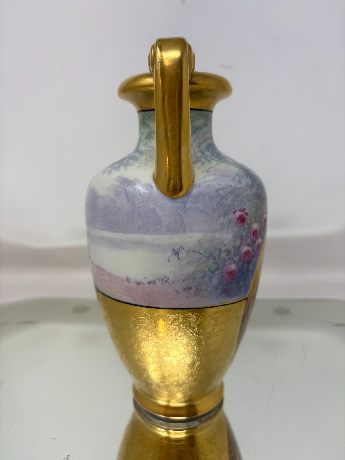 Antique Golden Accent Hand Painted Pheasant Pickard Vase E. Challinor Signed