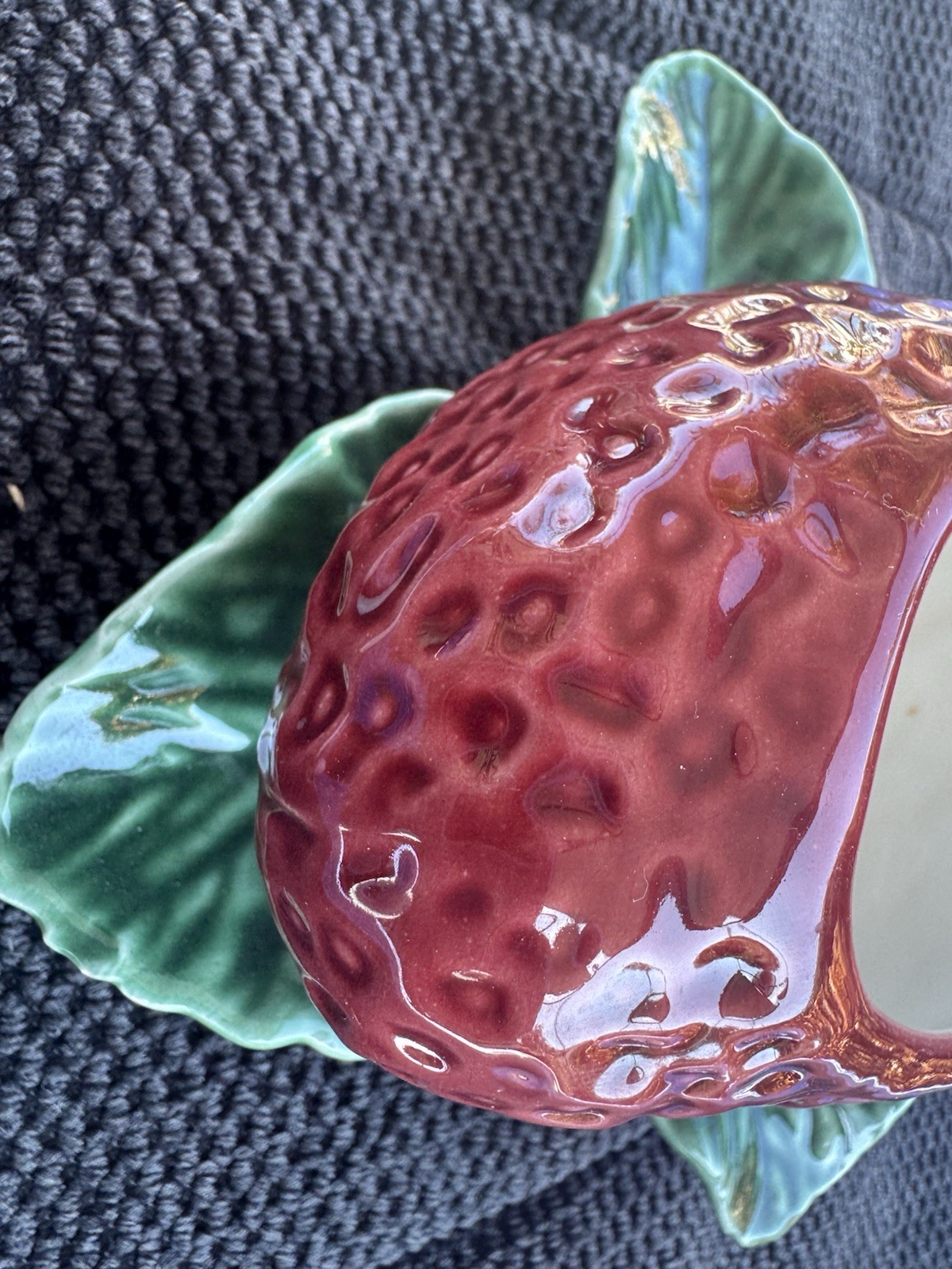 VTG Bordallo Pinheiro Majolica Strawberry Condiment Dish-Lid, Spoon