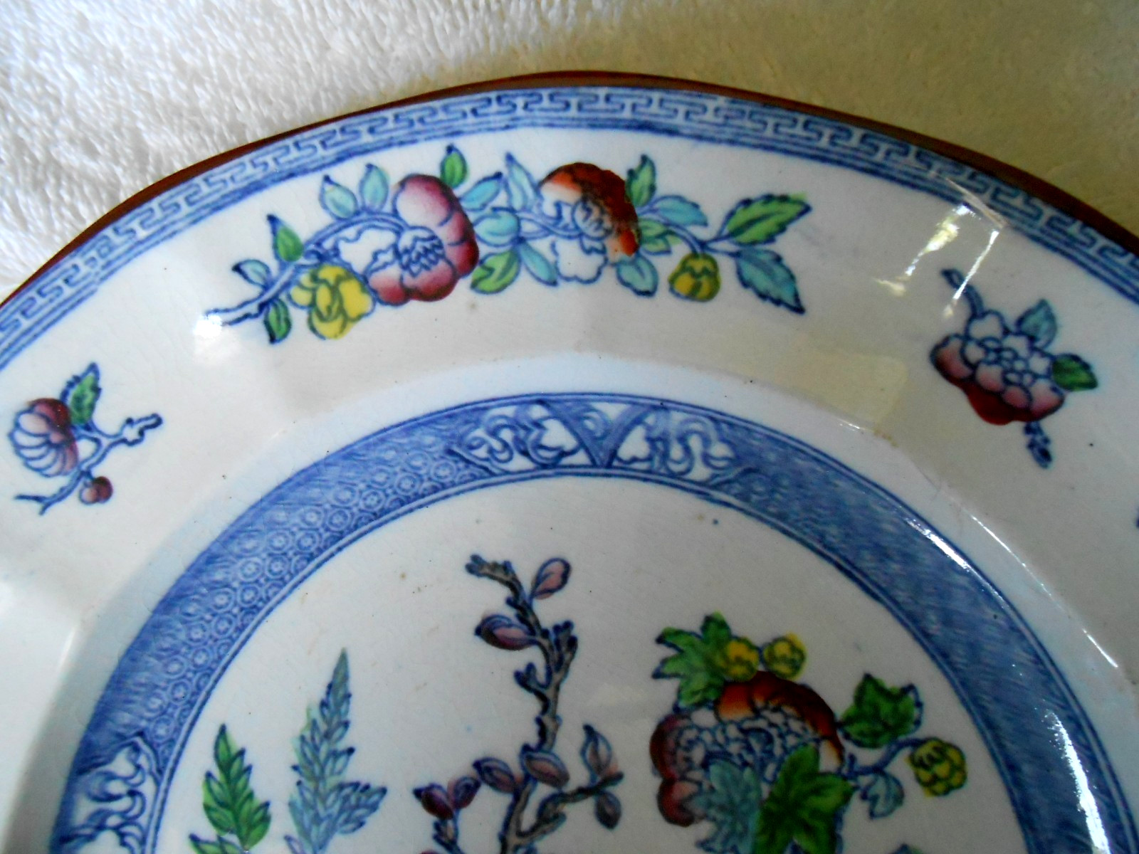 ADAMS Tunstall England Indian Tree Plate Flow Blue Transferware Polychrome