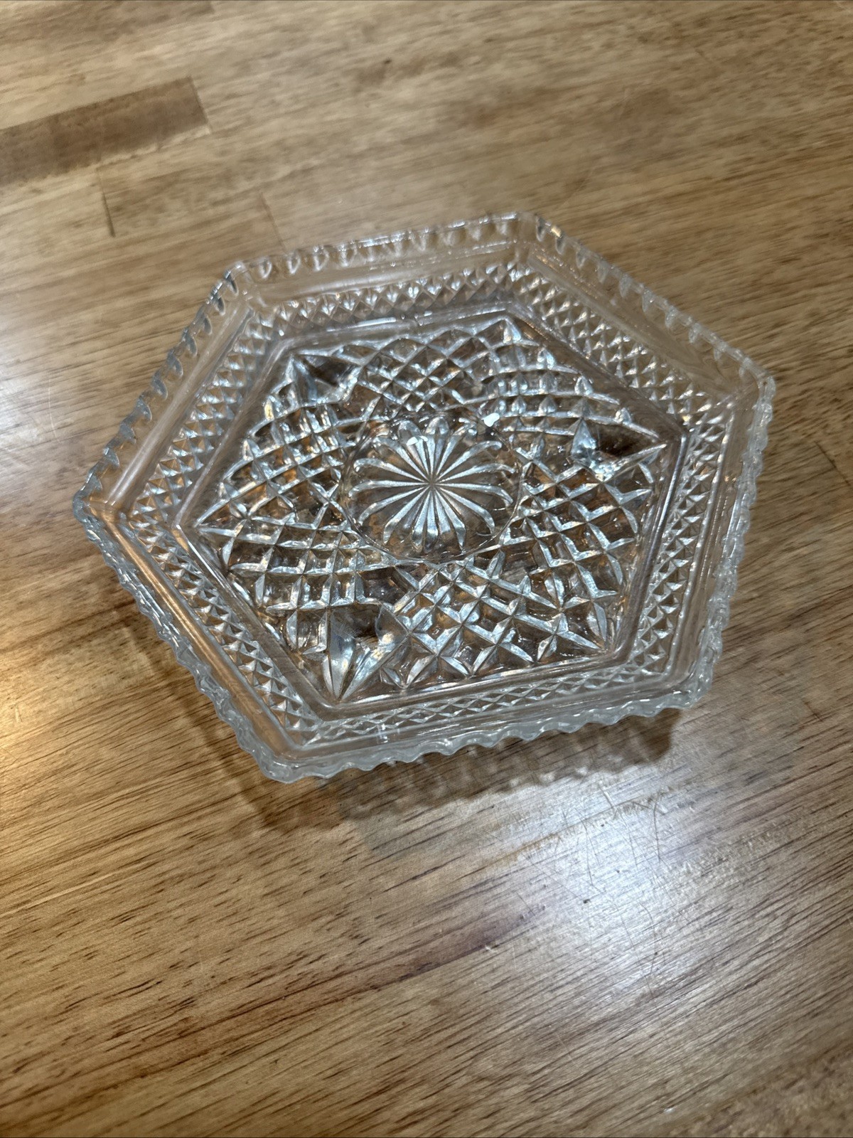 Anchor Hocking Wexford Diamond Glass Footed Hexagonal Shaped Dish Set of 3 ~1963